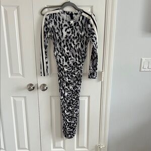 Norma Kamali Monochrome Animal Print Long Sleeve Dress